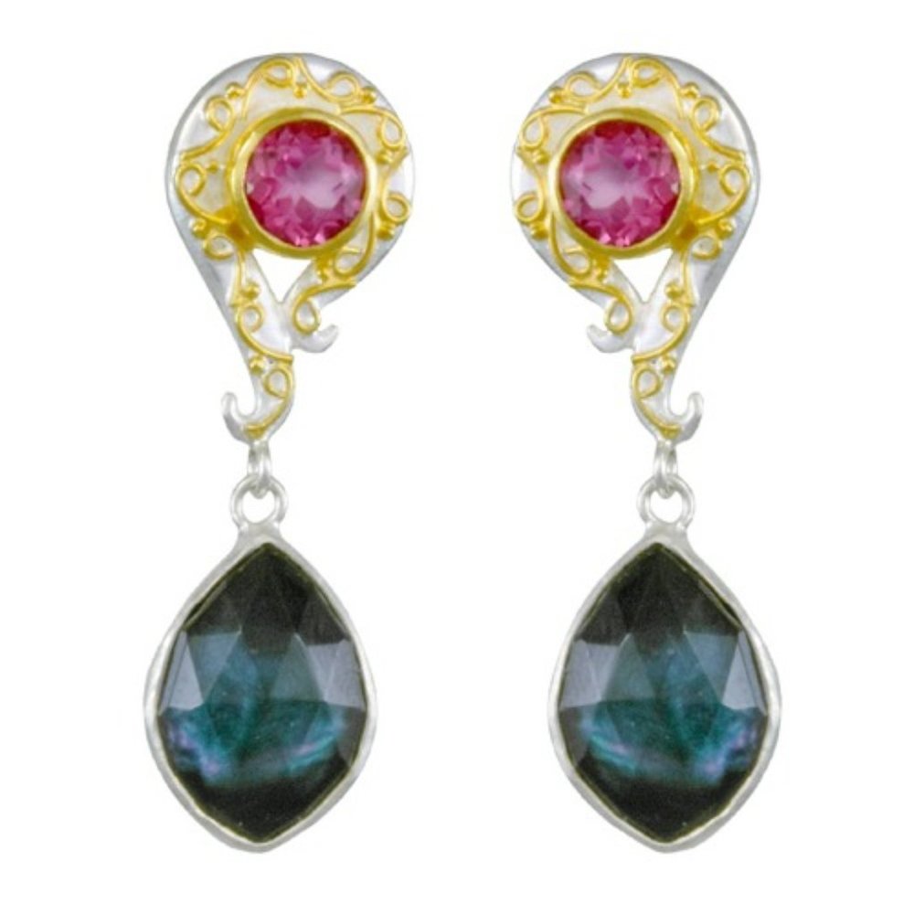Michou Filigree Drop Sterling Silver and 22K Gold Vermeil Earrings